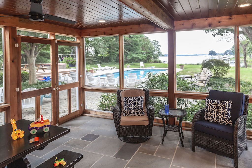 outdoor living space, interior of screened-in porch