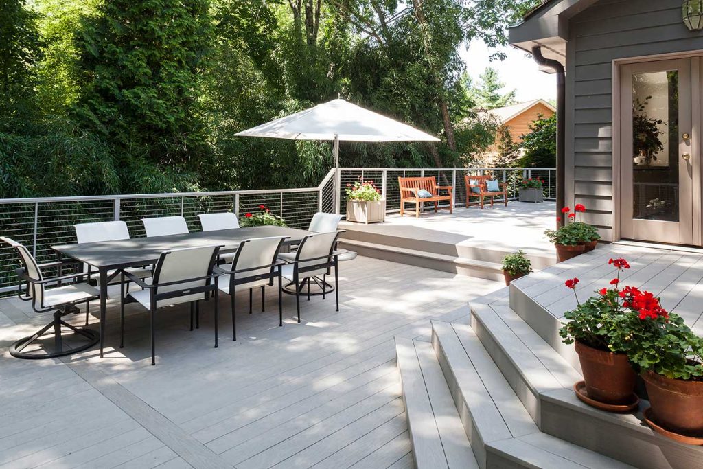 Multi-layer decks like this are a great way to define areas when building a deck